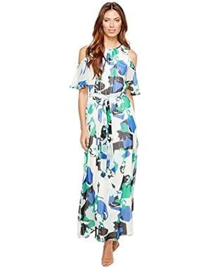 Calvin Klein Womens Printed Maxi with Flutter Sleeve