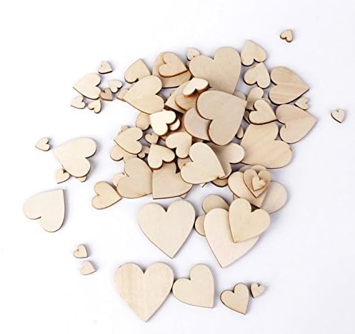 100 Piece variety pack Heart Wood Discs for Wedding Party Decoration, Valentine Day, Mother’s Day sign making embellishment kid art decor scrapbooking Ornaments
