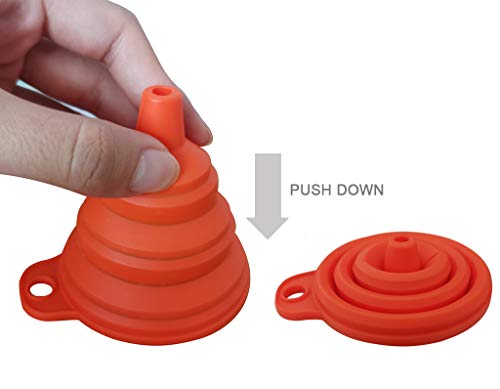 Silicone Collapsible Funnel Set of 4, 2 Small and 2 Large, Foldable Kitchen Funnel for Water Bottle Liquid Powder Transfer, Food Grade BPA free, Dishwasher Safe
