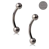 Ruifan 2PCS Titanium Eyebrow Tragus Lip Ring Piercing Jewelry Curved Barbell with Ball Kit 16g 16 gauge 8mm/10mm