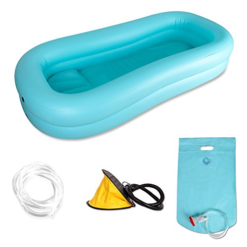 Inner size 65.35in(L), 18.89-20.86in(W) PVC Medical adult inflatable disabled bathtub, bath in bed assistive aid, with pillow foot pump, sprinkler water bag, for injured, disabled, Elderly, Pregnancy