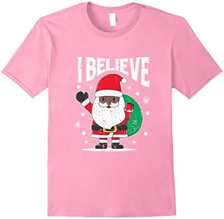 Mens I Believe in Black Santa African American Christmas Shirt 2XL Pink