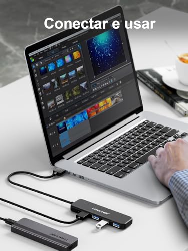 Hub USB 3.0 Lemorele, 4 Portas, Velocidade até 5Gbps, Compatível com Laptops, Desktops e Consoles, Preto