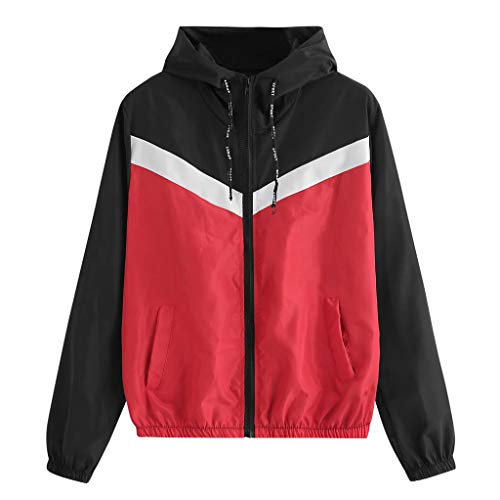 Retro 90s Clothing for Women, Clothing Long Sleeve Casual Color Block Hooded Beachwear Outerwear Windproof Windbreaker(Red, L)