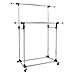 MyGift Deluxe Stainless Steel Double Rails Rolling Clothing and Garment Rack Stand w/Adjustable Telescoping Vertical and Horizontal Bars