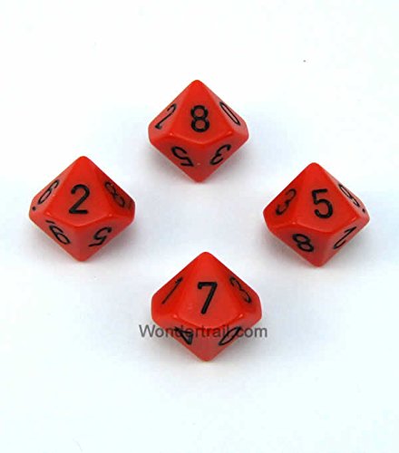 WCXPQ1003E4 Orange Opaque Dice with Black Numbers D10 Aprox 16mm (5/8in) Pack of 4 Dice Chessex