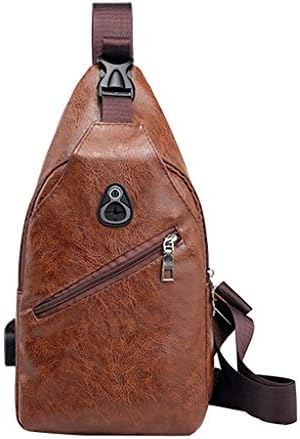 Men Chest Bag,Leather Sling Shoulder Backpack,Anti Theft Water Resistant Crossbody Bag with Earphone Exit,Men Outdoor Leather Students Sport Pure Color Crossbody Bag Chest Bag Phone Bag