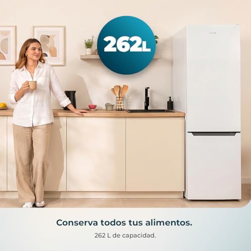 Bolero CoolMarket Combi 262 White E PureFresh Kit Frigorífico Combi de 262 litros. 176 cm de altura, 54 cm de largura, baixo consumo, LED interior, portas reversíveis, controlo eletrónico