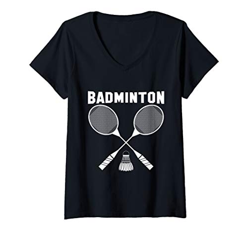 Womens Badminton Crossed Rackets And Shuttlecock Vintage V-Neck T-Shirt