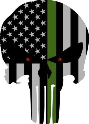 Subdued US Flag Punisher Skull Reflective Decal with O.D. Green Line (8"x5.75)