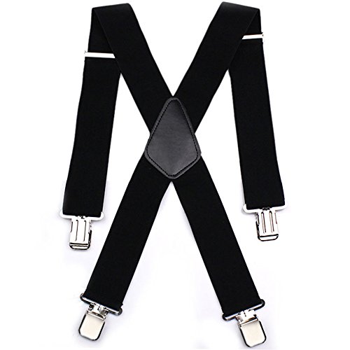 Mens X Shape Braces Adjustable and Elastic Suspenders with A Very Strong Clips - Heavy Duty 50MM Wide One Size Black