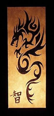 Pakdeevong shop 2 x Thai Vintage Handmade Asian Oriental Old White Black China Dragon Bedside Table Light or Floor Wood Paper Lamp Shades Home Bedroom Garden