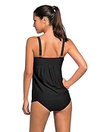 Aleumdr traje de baño, top, tankini, fruncido, liso, con parte inferior de triángulo para dama