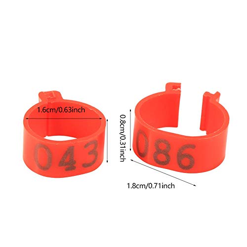 6 Farben 100 Teile/Beutel 16 MM 001-100 Nummerierte Kunststoff Geflügel Hühner Enten Gans Fuà Bande Ringe Clip Geflügel Identifikation Bande(rot) – Bild 3