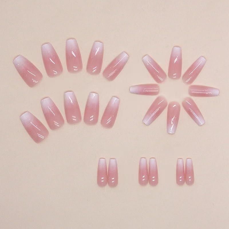 Magrace Press on Nails Medium Nude Fake Nails French Tips Full Cover Square False Nails with Designs 24 Pcs Stick on Nails for Women and Girls (A-1) - Image 4