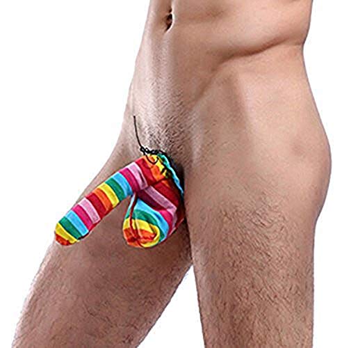Agoky Men s Sexy Rainbow Penis Cock Stripe Thong G-String Briefs Underwear Compact Bag Colorful Rainbow One Size