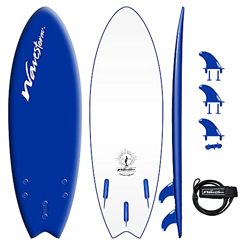 Wavestorm -Foam 5'6" Surfboard/Fish Swallow Tail Surfboard Soft Top for Beginne…