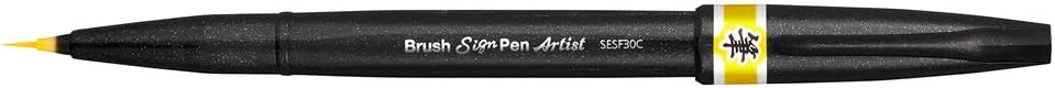 Pentel SESF30C Brush Sign Pen Artist, Extra Fine Brush Tip, Yellow (Single Pen)