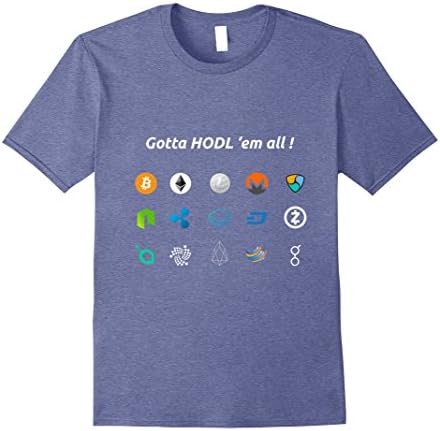 Mens Funny Cryptocurrency Blockchain "Gotta HODL 'em all" T-Shirt Medium Heather Blue