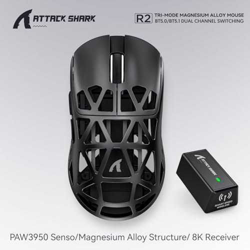 ATTACK SHARK R2 Magnesium Alloy Gaming Mouse, PixArt PAW3950 Sensor, Wireless 8K, 48g Superlight, BT/2.4G/Wired, Adjustable DPI 42000, for Win11/Xbox/PS/Mac