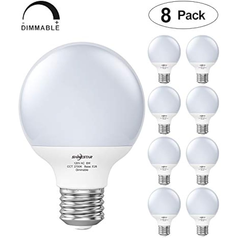 8Pack Dimmable G25 LED Vanity Light Bulbs 60 Watt Equivalent, Warm