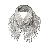 Bolayu Fashion Lace Tassel Sheer Burntout Floral Print Triangle Mantilla Scarf Shawl (Gray)