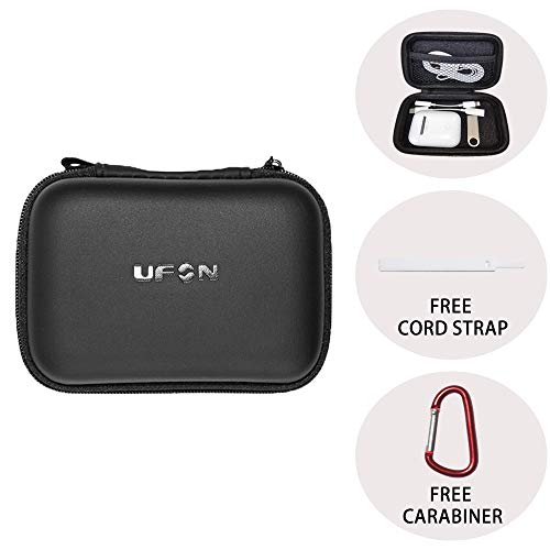 UFON Earphone Case with Carabiner and Cord Strap Headphone case Wireless Earbuds case Waterproof and Shockproof for Ergofit Soundsport Cord Mini Organizer Small Gadgets Storage(Black)