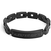 EVE'S ADDICTION Custom Black Plated Stainless Steel Men's Coordinate Bracelet, 8.5 inches - Gifts for Dad