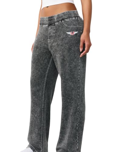True Religion Women's Horseshoe Wing Faux Denim Sweats, Black, M