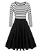 ACEVOG Women's Vintage Stripes Patchwok A-line Long Sleeve Cocktail Dress