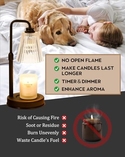 Funistree Height Adjustable Candle Warmer Lamp with Dimmer & Timer, Black Candle Melter Heater with 2 Bulbs, Home Decor, Birthday Gifts for Women, Compatible with Yankee Large Jars