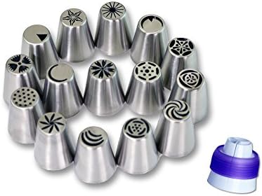 New Russian Piping Tips - Piping Nozzles Cake Decorating - Flower Icing Tips – 16 Piece Set – Large Size – By Anmig Kitchen