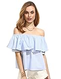 SheIn Women's Off Shoulder Striped Ruffle Short Sleeve Blouse Top
