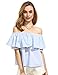 SheIn Women's Off Shoulder Striped Ruffle Short Sleeve Blouse Top