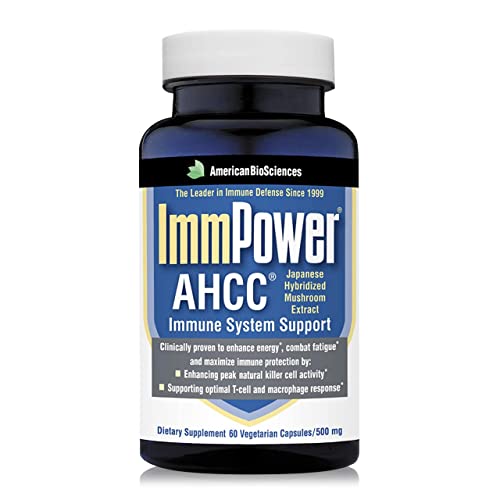American BioSciences ImmPower AHCC Herbal Mushroom Supplement, 500mg per Capsule for Immune Support, Maintains Natural Killer Cell Activity, Pack of 1, 60 Veggie Capsules