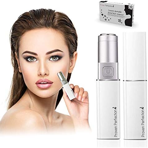 Women’s Facial Hair Remover – Luxury Portable Ladies Facial Hair Trimmer for Painless, Flawless & Effective Removal of Peach Fuzz, Chin and Upper Lip Hair – Battery Operated – UK Brand (White Silver)