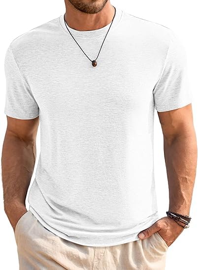 Runcati Herren T-Shirt Rundhals Kurzarm Sommer Oberteile Regular Fit Sport Fitness Funktionsshirt Einfarbig Basic Unterhemd Business Shirts Weiß L