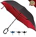 SLABSTONE Inverted Umbrella - Double Layer Windproof Reverse Folding Umbrellas for Cars - Anti UV Protection C-Shaped Handle for Travel Outdoor Rain Sun - Carrying Bag (Pure Red, Standard)