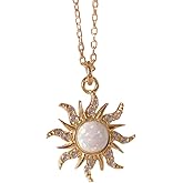White Opal Gold Sun Pendant Necklace - Boho Sunburst Style for Women