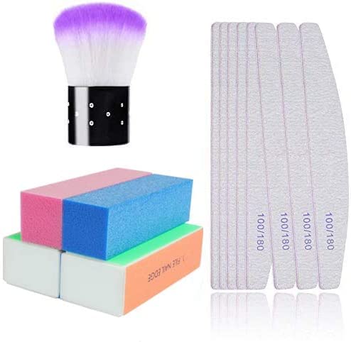 Nail File Set, 13 Pack Nail Files Buffers Nail Brush Professional Nail Files Block 100/180 Grit Double Sided Emery Board Manicure Set for Nail Trimming Grinding Polishing Shining, Random Colors