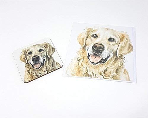 Ensemble 2 Pieces Golden Retriever Chien Fabrique Au Royaume Uni De Vœux Anniversaire Carte De Noel Dessous De Verre Amazon Fr Jardin
