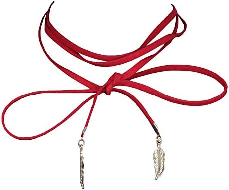 Faux-Suede Cord String Wrap Bolo-Tie Choker Necklace Red