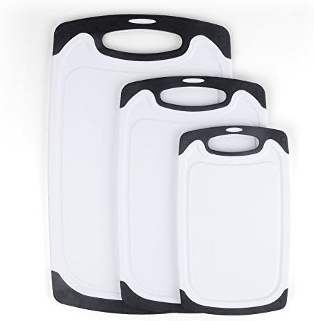 Cutting Board Set, CRELAND 3-Piece Dishwasher Safe Plastic Chopping Board with Non-Slip Feet and Juice Groove, Black