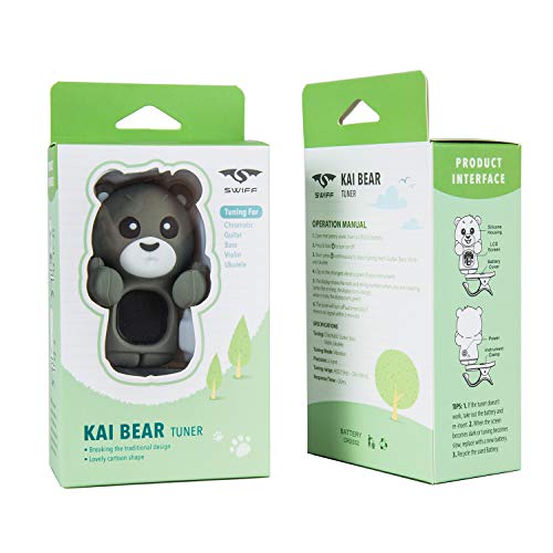 Guitar Tuner Clip-On with LCD Display for All String Instruments with Bass, Ukulele,Violin Accessories (bear-grey)