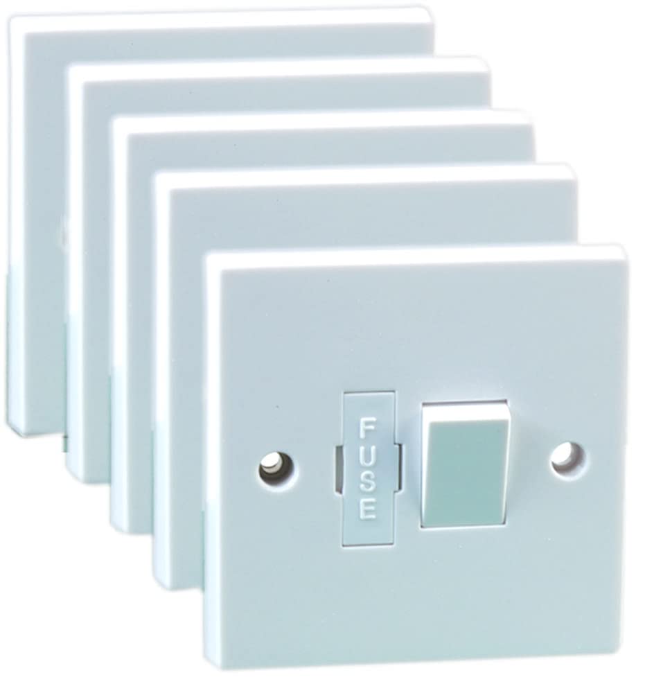 PRO ELEC Switched Fused Connection Unit, Double Pole, 13A, 250V, White, Pack of 5