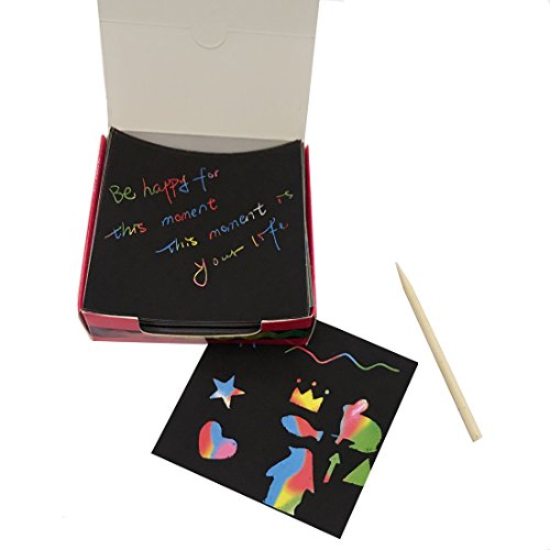 DoTebpa 100 Count Scratch Art papers,Rainbow Art Scratch Boards with Two Wooden Stylus and 4 Drawing Template Stencil Rulers For Kids Of All Ages