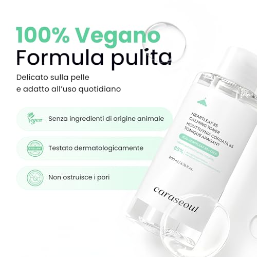 caraseoul Heartleaf 85 Face Toner - Soothing and Moisturizing, 85% Houttuynia Cordata from Jeju, Centella Asiatica, pH Balanced, Sensitive and Impure Skin, Watery Texture, Korean Skincare, Vegan, 200