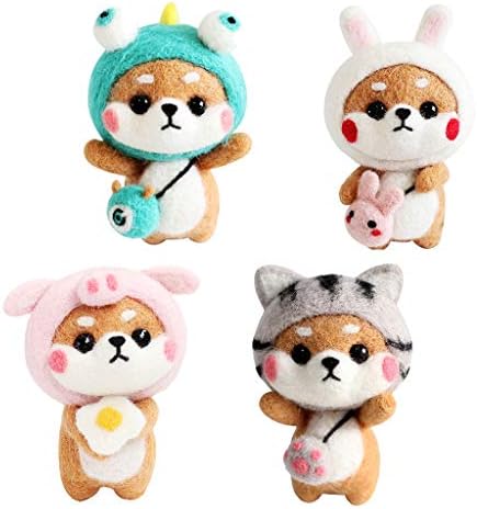 未使用 Hellery 4セット 羊毛フェルト フェルトツール ウールフェルト 簡単 便利 初心者に最適 キット 可愛い柴犬