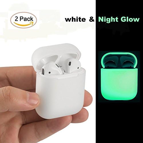 FEIKU AirPods Case 2Pack Protective Silicone Cover and Skin for Apple Airpods Charging Case (White&Night Glow)