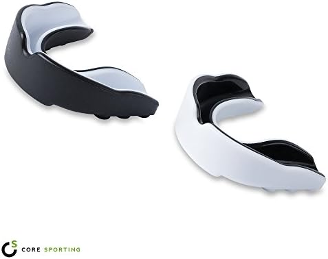 Mouth Guards for Sports, Core Sporting 2-in-1 No Boil Mouth Guard for Teens & Adults, Ideal for Football, Martial Arts, Boxing, Wresting & Taekwondo, Pack of 2 Mouth Pieces (Black & White)